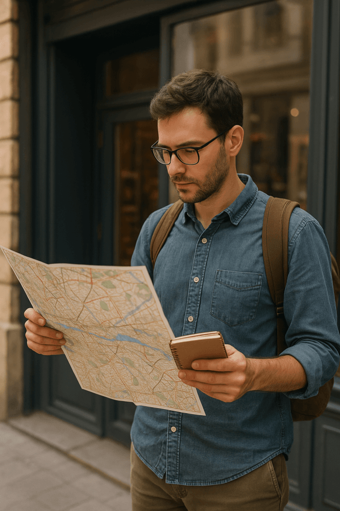 Adopt an everyday role. Hands occupied, eyes aware.